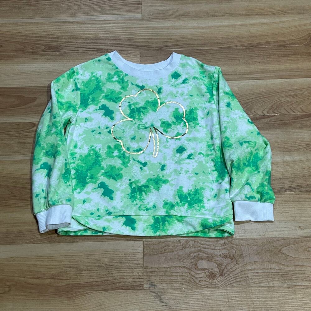 Cat & Jack Four-Leaf Clover Green White Sweatshirt, Kid's Size Small (6)